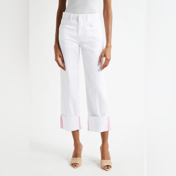 L'AGENCE White Ankle Jeans with Pink Accents